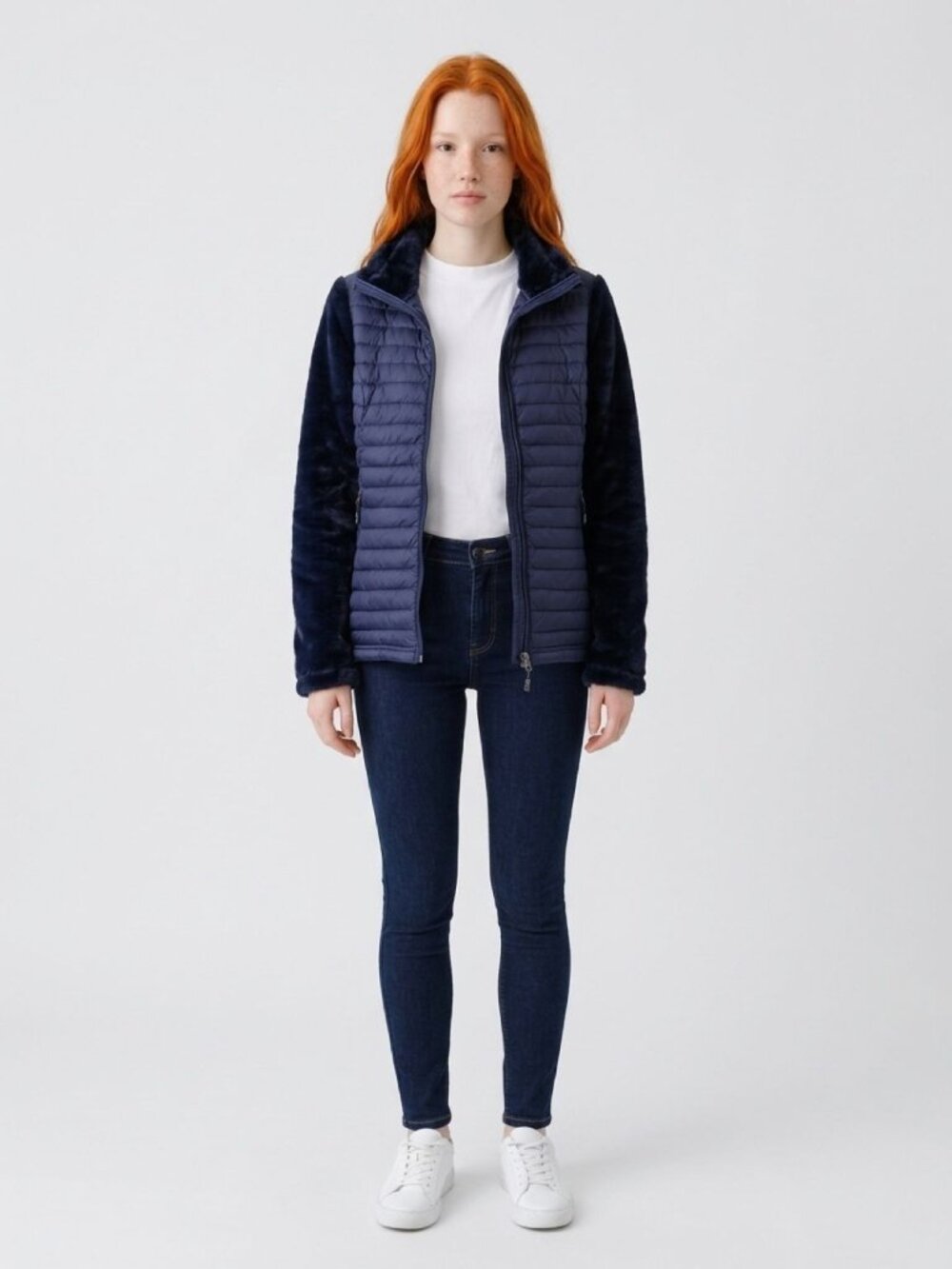 Womens 32° Heat Navy Quilted Front & Fleece Back Zip-Up Jacket - Medium Weight M